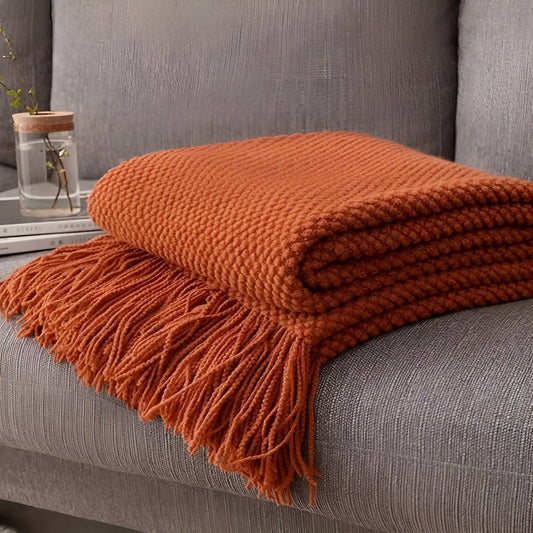 Fall Ultra-Soft Tassel Knitted Blanket