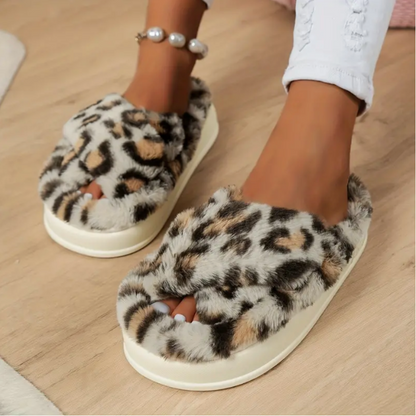 Leopard Print Plush Slippers