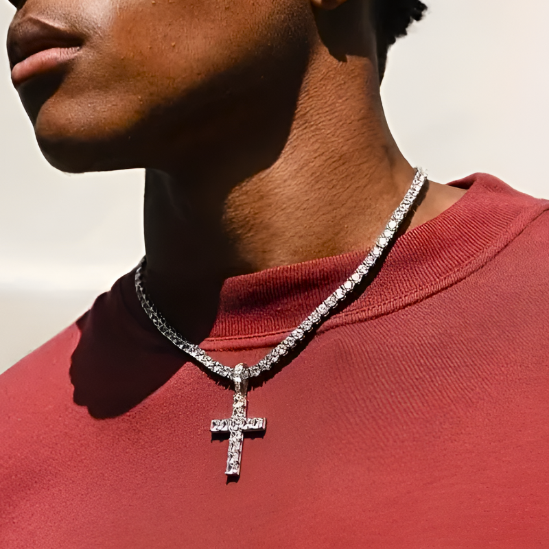 Studded Cross Chain - 4mm Silver