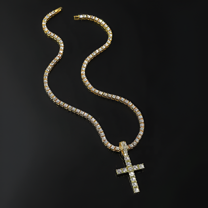 Studded Cross Chain - 4mm Gold