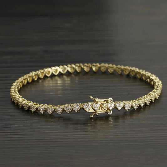 Heart Tennis Bracelet - 4mm Gold